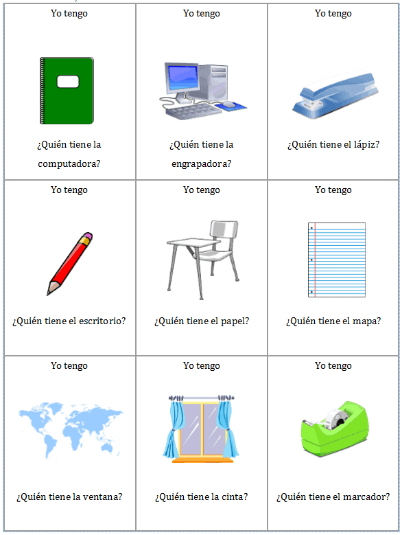 list of classroom objects in spanish