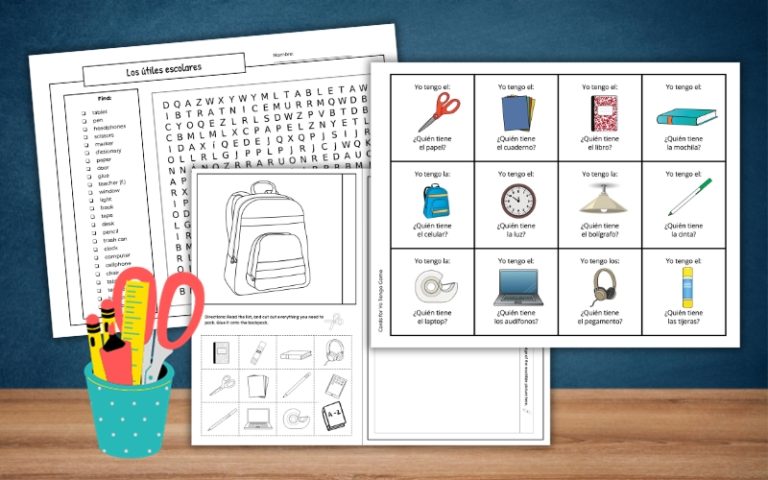 Free Classroom Objects in Spanish Worksheets