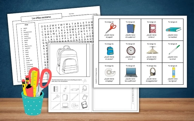 Free Classroom Objects in Spanish Worksheets