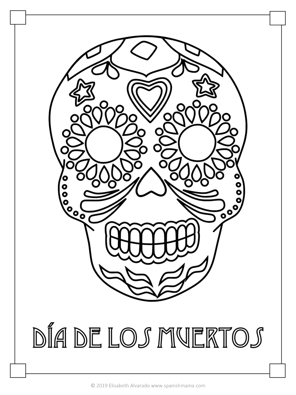 Sugar Skull Coloring Pages and Masks for Día de Muertos