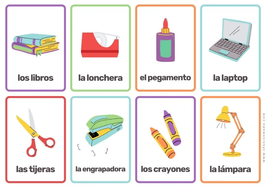 school Spanish flashcards for kids