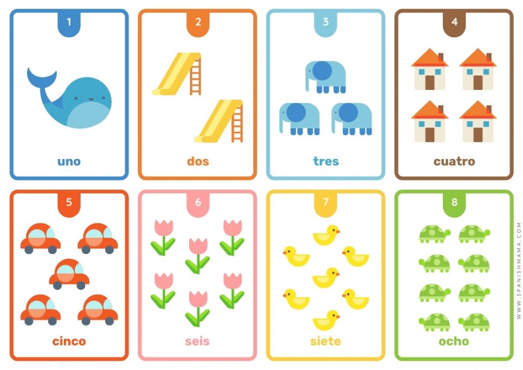 numbers Spanish flashcards for kids