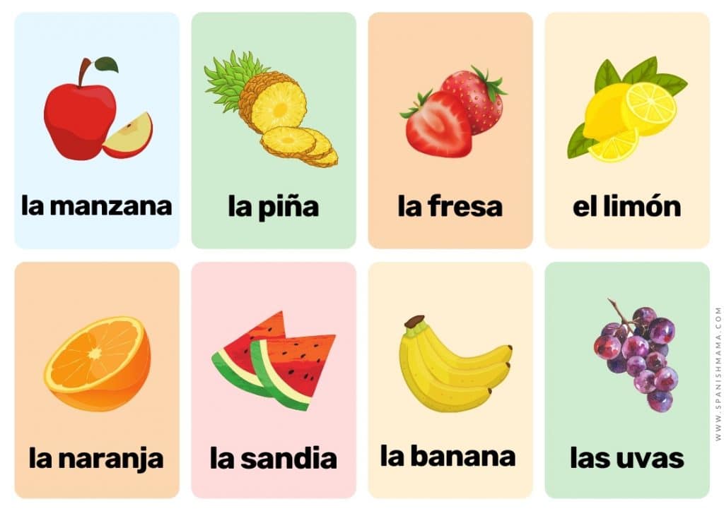 food Spanish flashcards for kids