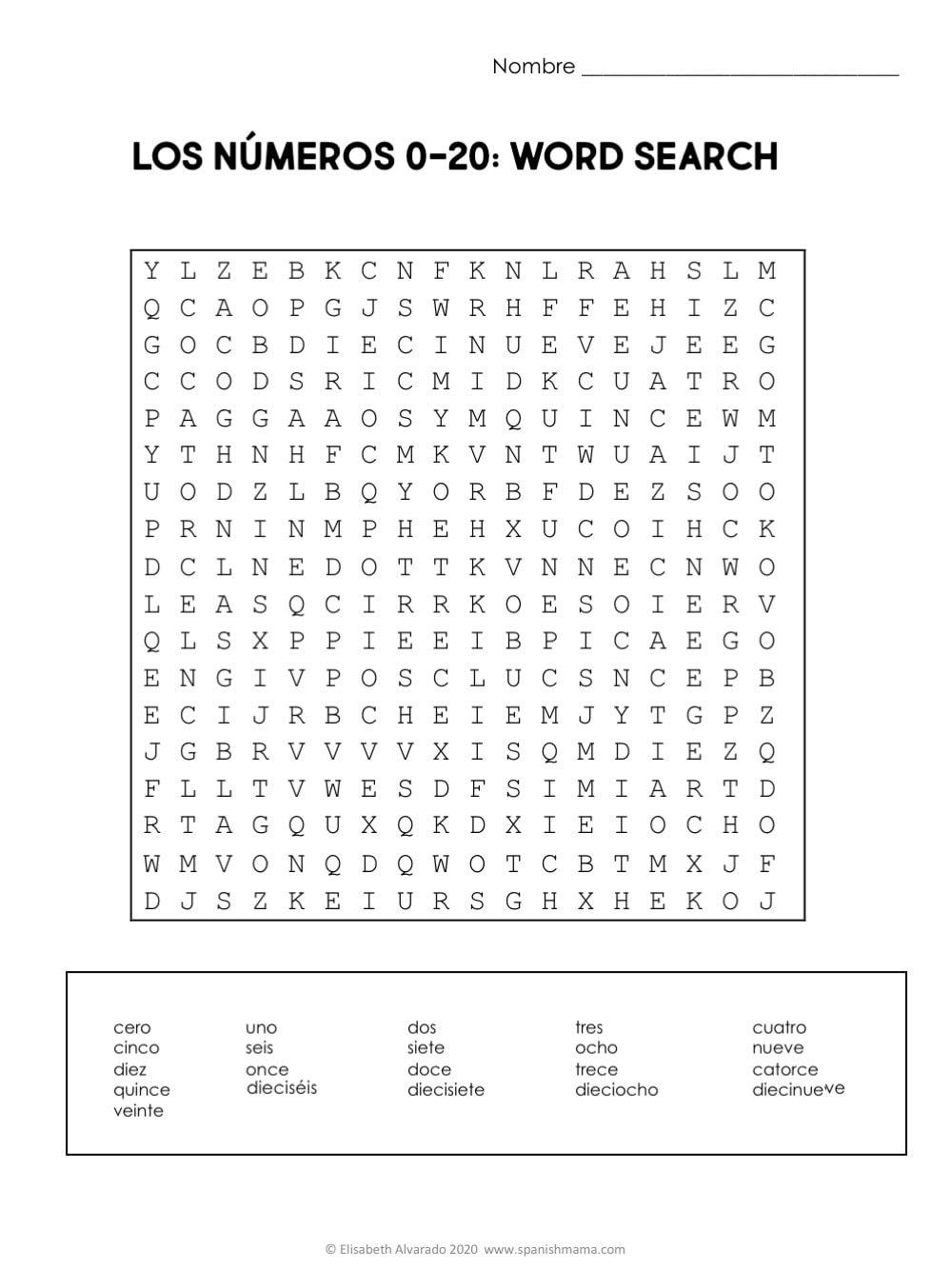 Printable Spanish Numbers 1 100