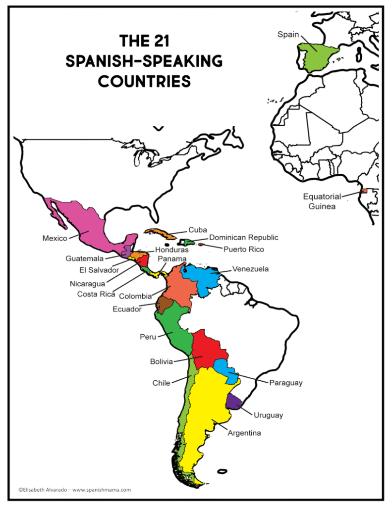 21 Spanish speaking countries map