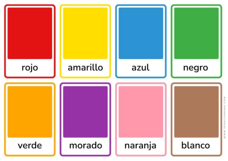 The Colors in Spanish Printable Worksheets and Flashcards