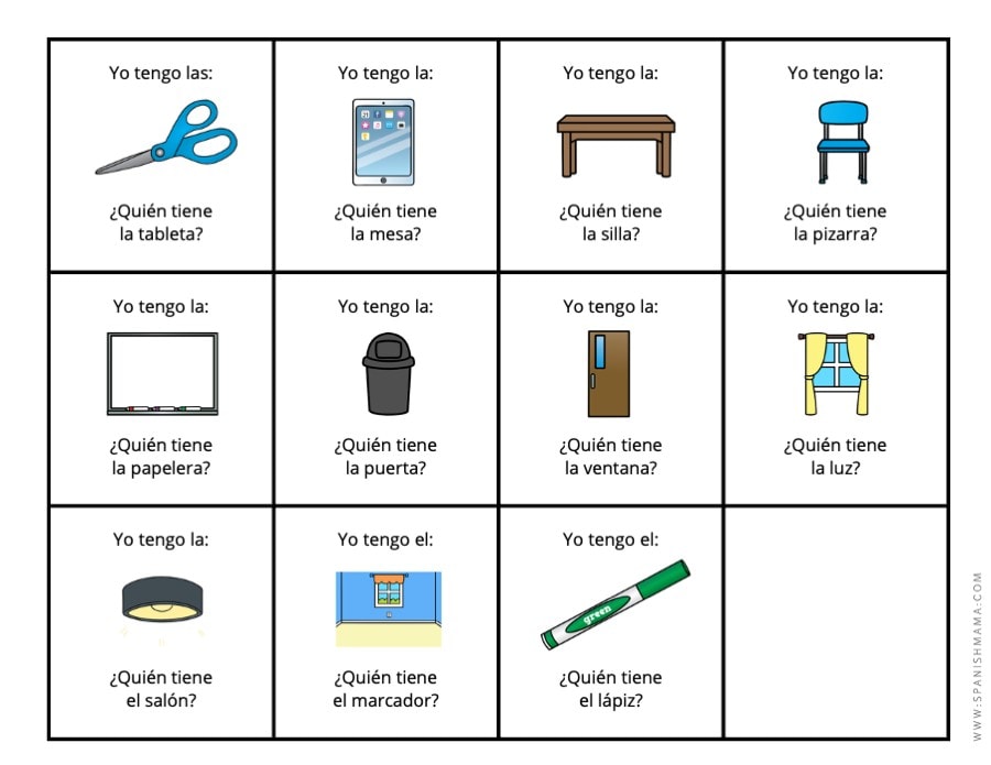 Spanish Classroom Objects